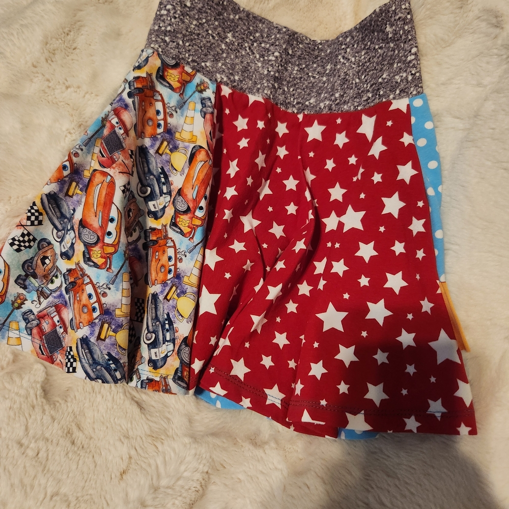 "Creative Cotton" Red and Blue Festive Skirt with Ruffled Hem